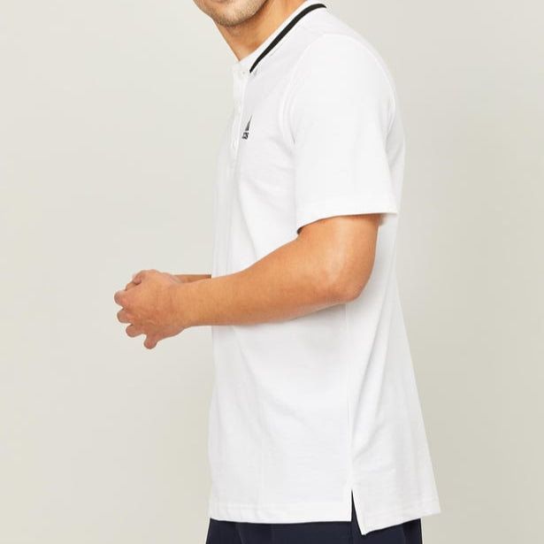 ADIDAS Men Solid Collar Neck Pure Cotton White T-Shirt