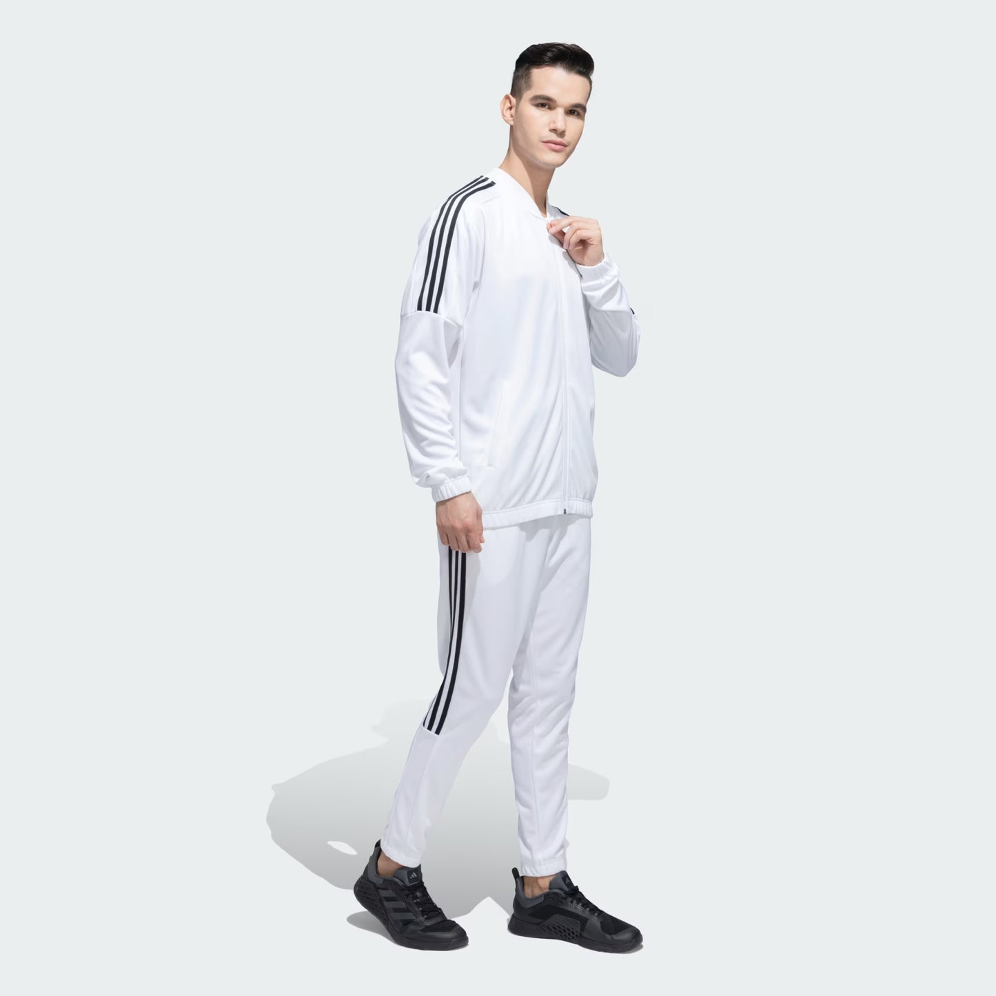 ADIDAS Half Striped Men White TrackSuit (Jacket &Track-Pants)