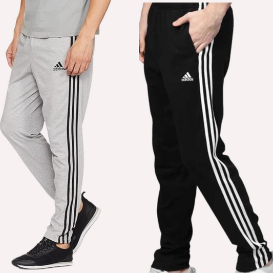 Adidas Combo Color -Style Solid Casual Track-Pants(Black. Grey)