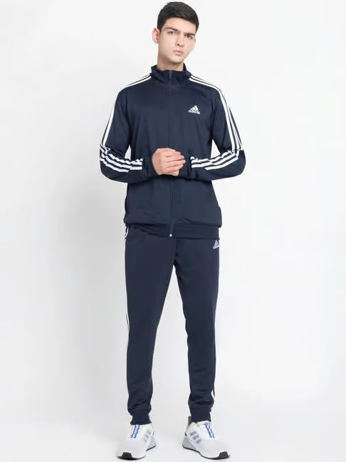 Adidas Striped Navy Blue Track Suit (Jacket & Track Pant)